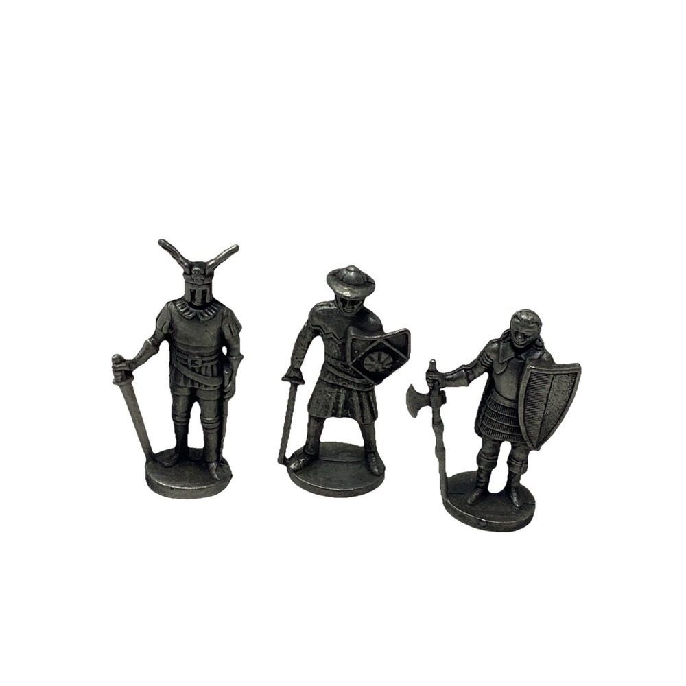 Vtg (3) Kinder Surprise Chocolate Egg SOLDIER KNIGHTS Pewter 70's Figurines 1.5"